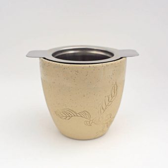 Jilly's Fine Leaf Tea Ceramic Cup and Stainless Steel Tea Strainer